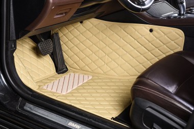 Beige Diamond Stitching Luxury Leather Car Floor Mats Canada