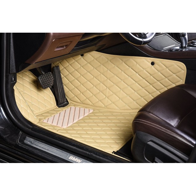 Beige Luxury Leather Diamond Car Floor Mats