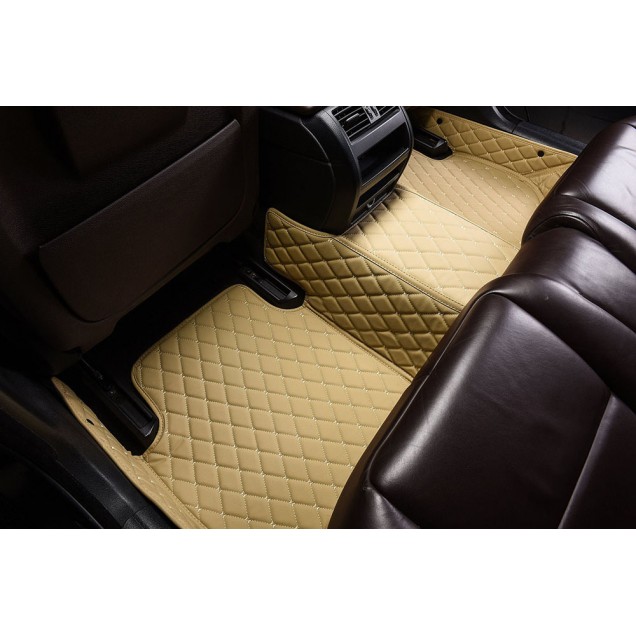 Beige Luxury Leather Diamond Car Floor Mats