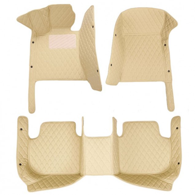 Beige Luxury Leather Diamond Car Floor Mats