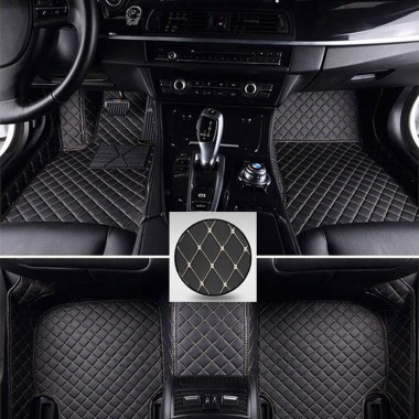 Black and Beige Stitching Luxury Leather Diamond Car Floor Mats Canada