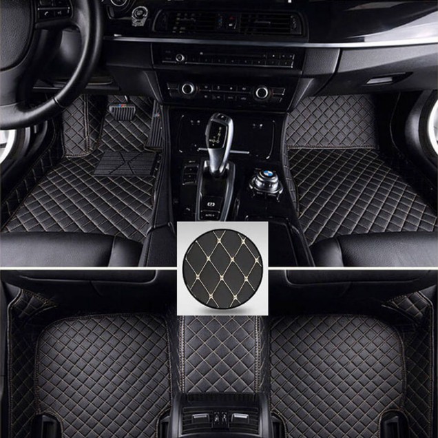Black and Beige Stitching Luxury Leather Diamond Car Floor Mats