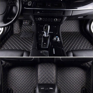 Black and Beige Diamond Stitching Luxury Leather Car Floor Mats Canada