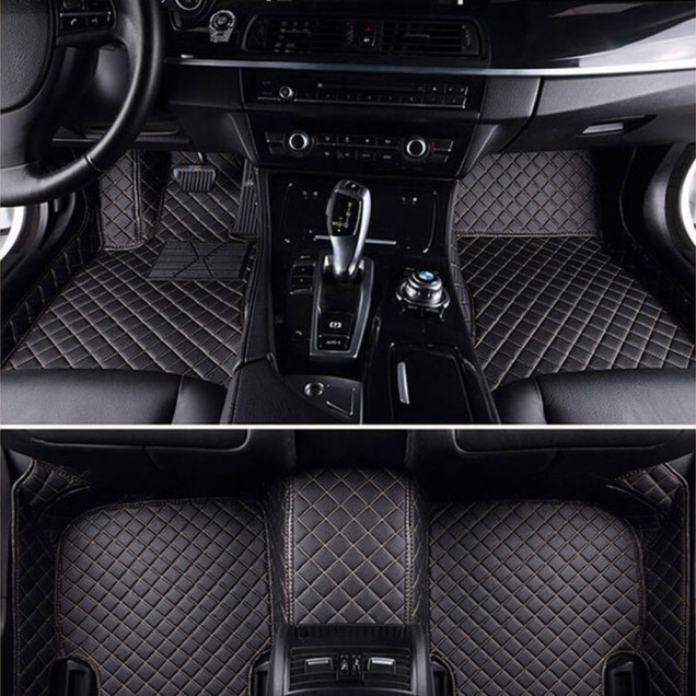 Black and Beige Stitching Luxury Leather Diamond Car Floor Mats