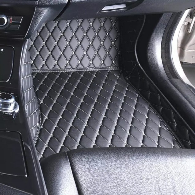 Black and Beige Stitching Luxury Leather Diamond Car Floor Mats