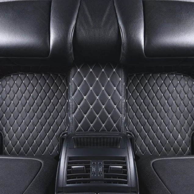 Black and Beige Stitching Luxury Leather Diamond Car Floor Mats