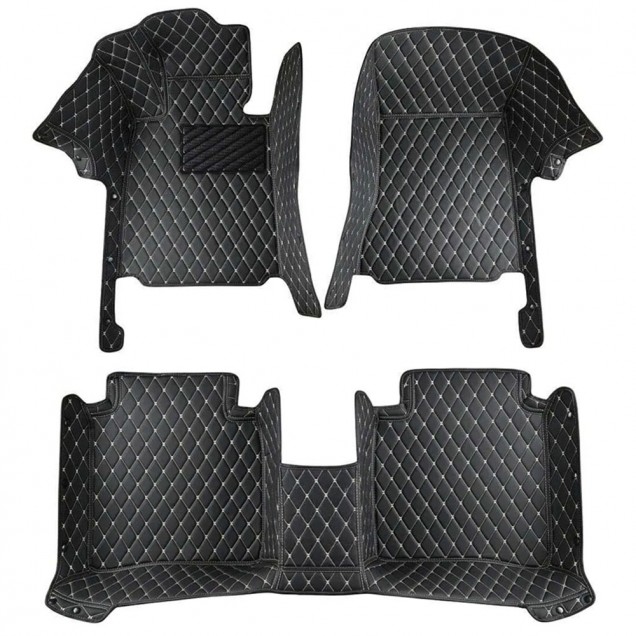 Black and Beige Stitching Luxury Leather Diamond Car Floor Mats