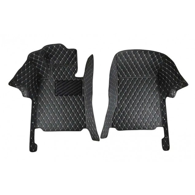 Black and Beige Stitching Luxury Leather Diamond Car Floor Mats