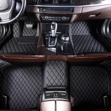 Black and Black Stitching Luxury Leather Diamond Car Floor Mats Canada