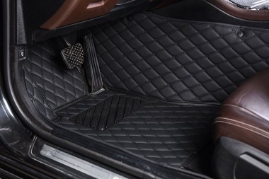 Black and Black Diamond Stitching Luxury Leather Car Floor Mats Canada