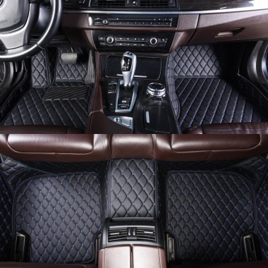 Black and Blue Stitching Luxury Leather Diamond Car Floor Mats Canada