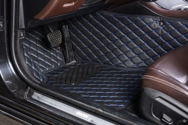 Black and Blue Diamond Stitching Luxury Leather Car Floor Mats Canada