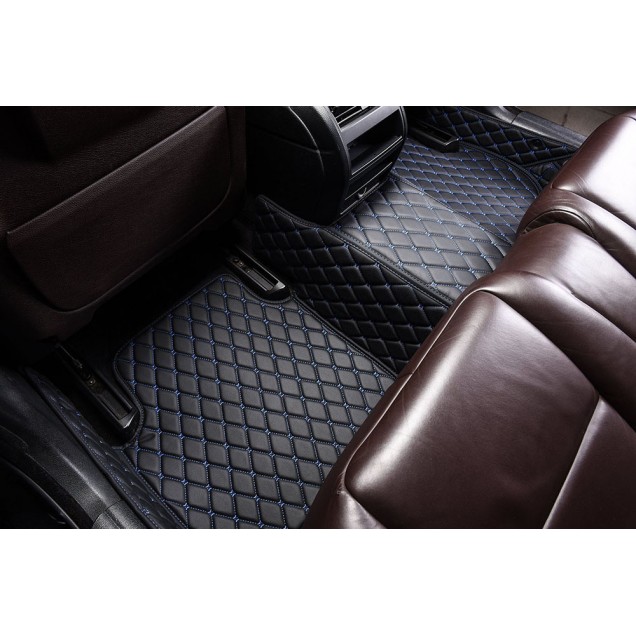 Black and Blue Stitching Luxury Leather Diamond Car Floor Mats