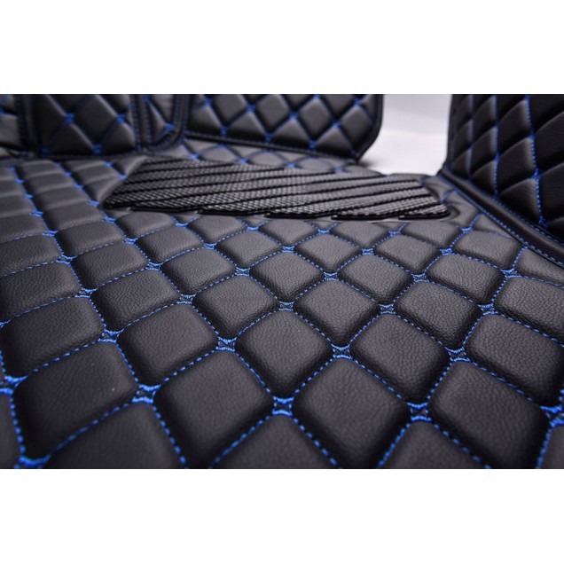 Black and Blue Stitching Luxury Leather Diamond Car Floor Mats