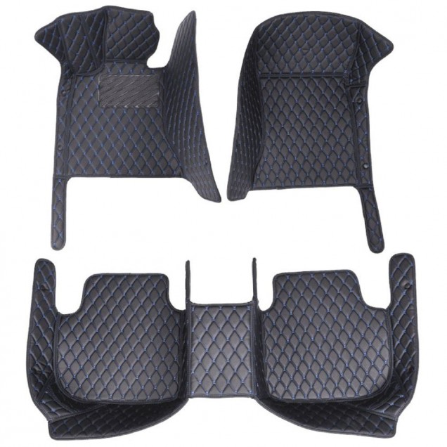 Black and Blue Stitching Luxury Leather Diamond Car Floor Mats