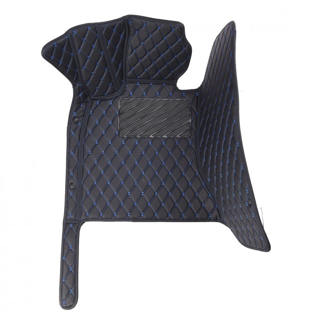 Black and Blue Stitching Luxury Leather Diamond Car Floor Mats