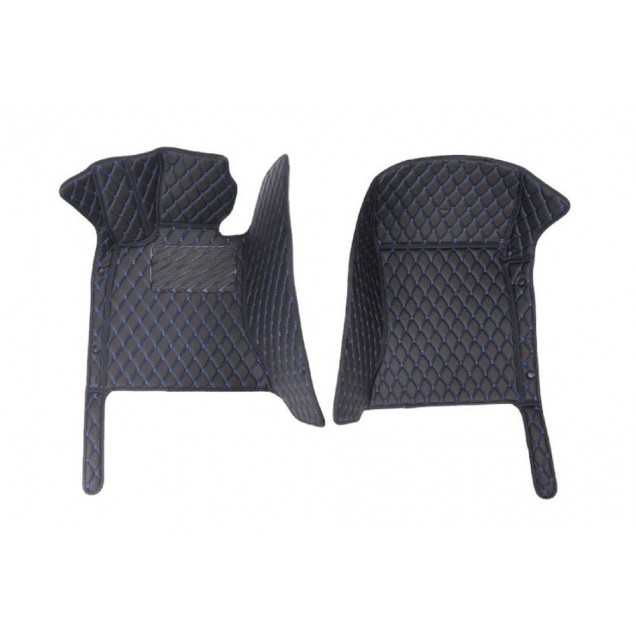 Black and Blue Stitching Luxury Leather Diamond Car Floor Mats