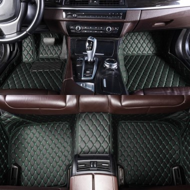 Black and Green Stitching Luxury Leather Diamond Car Floor Mats Canada