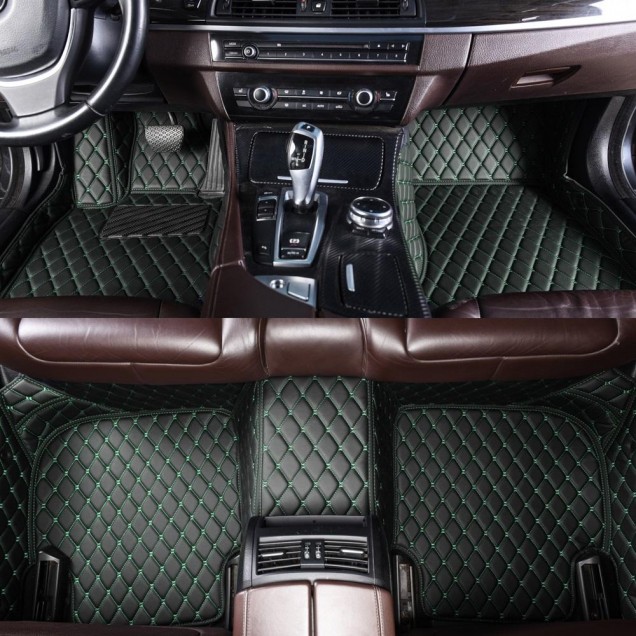 Black and Green Stitching Luxury Leather Diamond Car Floor Mats