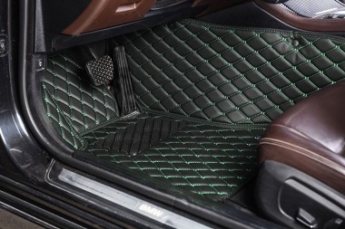 Black and Green Diamond Stitching Luxury Leather Car Floor Mats Canada