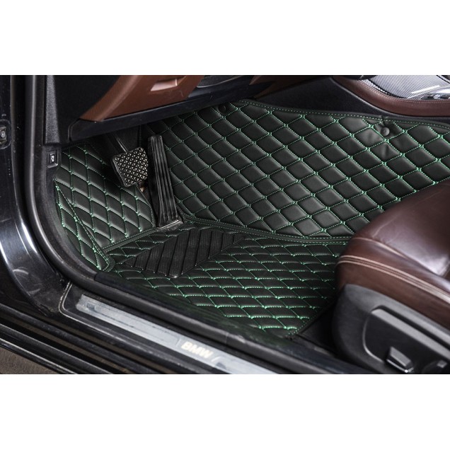 Black and Green Stitching Luxury Leather Diamond Car Floor Mats