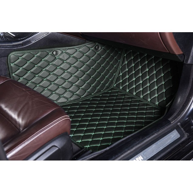 Black and Green Stitching Luxury Leather Diamond Car Floor Mats