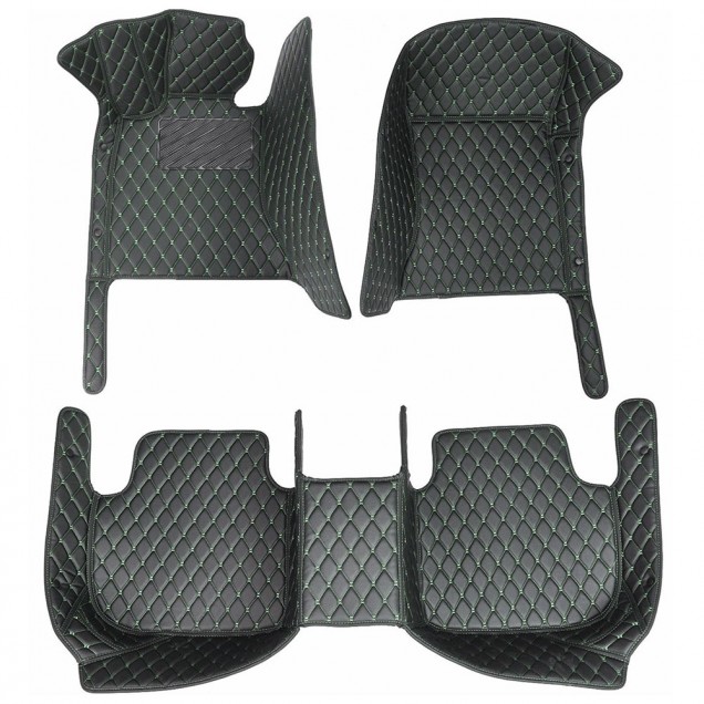 Black and Green Stitching Luxury Leather Diamond Car Floor Mats