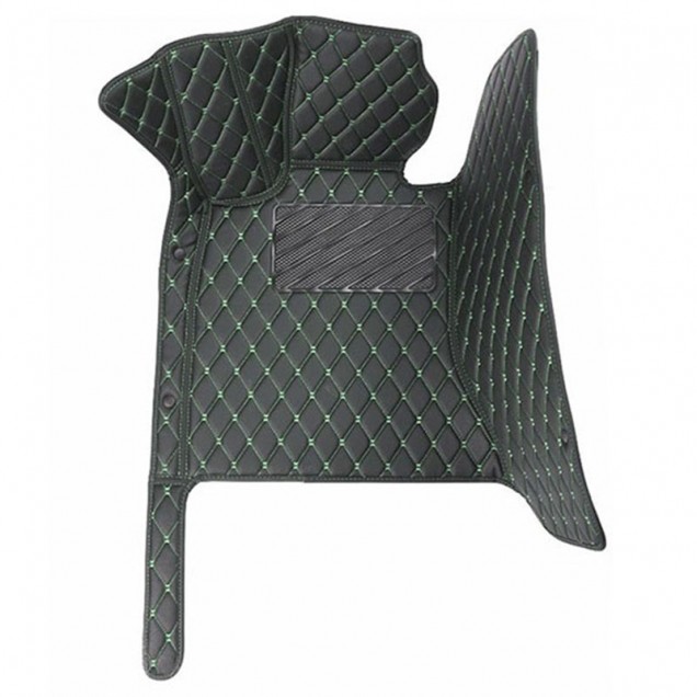 Black and Green Stitching Luxury Leather Diamond Car Floor Mats