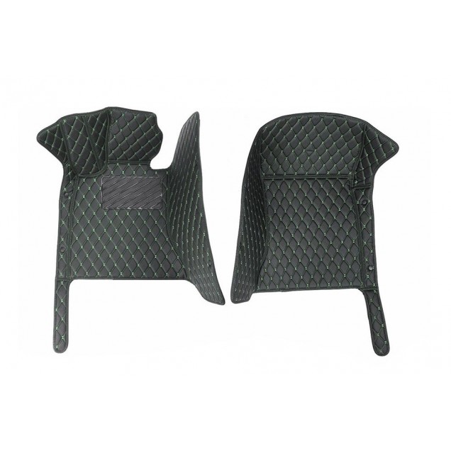 Black and Green Stitching Luxury Leather Diamond Car Floor Mats