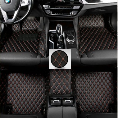 Black and Orange Stitching Luxury Leather Diamond Car Floor Mats Canada