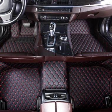 Black and Red Stitching Luxury Leather Diamond Car Floor Mats Canada