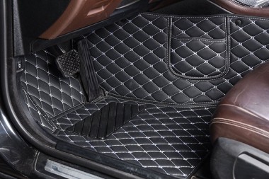 Black and White Diamond Stitching Luxury Leather Car Floor Mats Canada