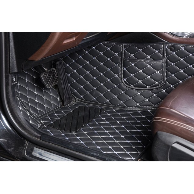 Black and White Stitching Luxury Leather Diamond Car Floor Mats
