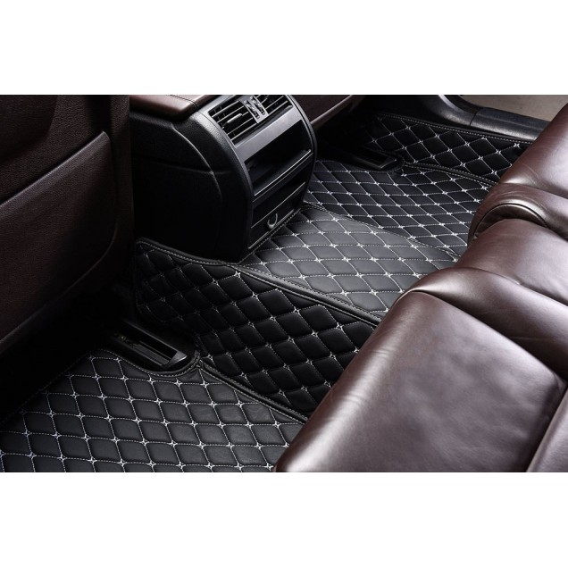 Black and White Stitching Luxury Leather Diamond Car Floor Mats