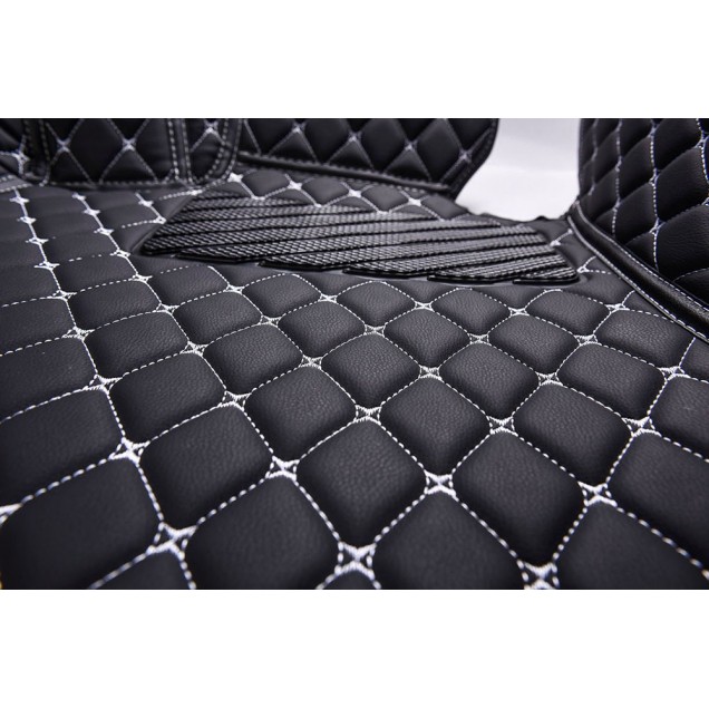 Black and White Stitching Luxury Leather Diamond Car Floor Mats