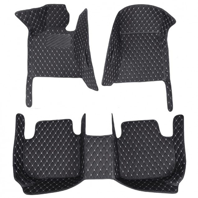 Black and White Stitching Luxury Leather Diamond Car Floor Mats
