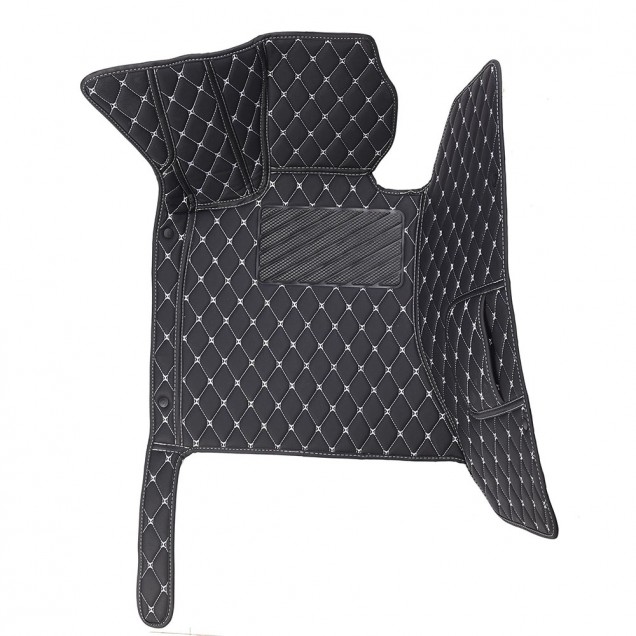 Black and White Stitching Luxury Leather Diamond Car Floor Mats