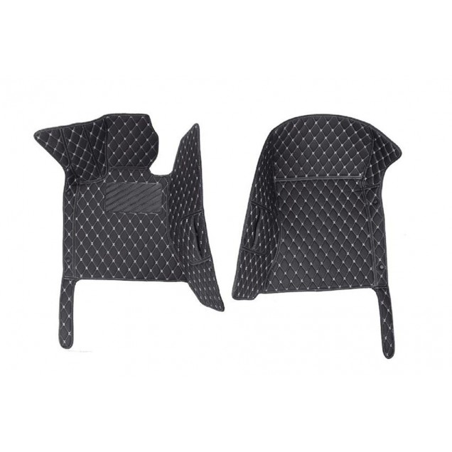Black and White Stitching Luxury Leather Diamond Car Floor Mats