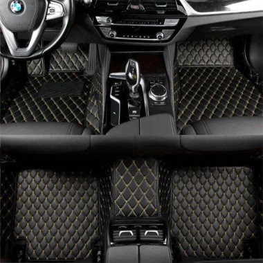 Black and Yellow Stitching Luxury Leather Diamond Car Floor Mats Canada