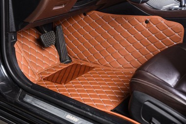 Brown Diamond Stitching Luxury Leather Car Floor Mats Canada