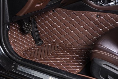 Dark Brown Diamond Stitching Luxury Leather Car Floor Mats Canada