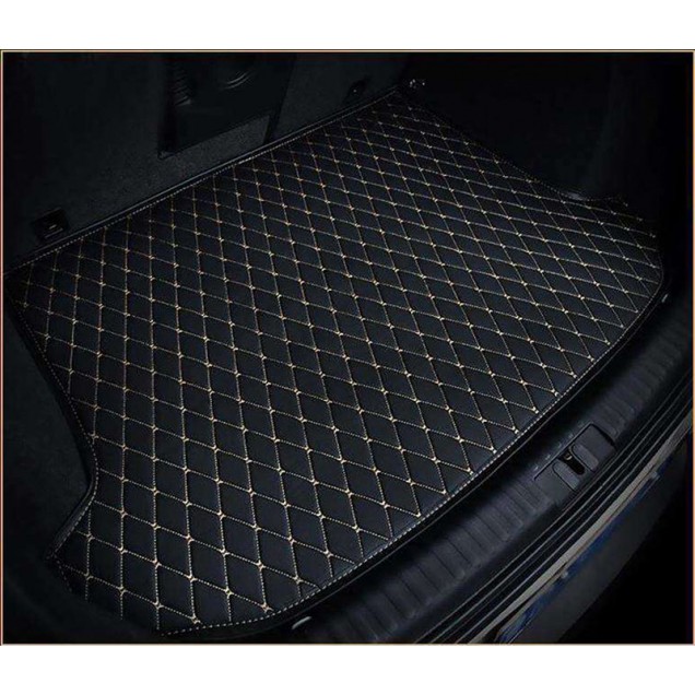 Black and Beige Stitching Luxury Leather Diamond Trunk Base Mats Black and Beige Stitching Luxury Leather Diamond Trunk Base Mats