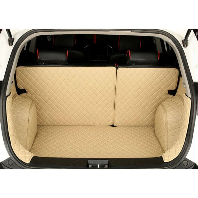 Beige Full Cover Luxury Leather Diamond Trunk Car Floor Mats