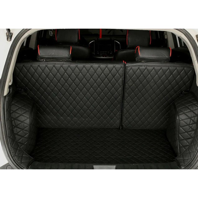 Black and Black Stitching Full Cover Luxury Leather Diamond Trunk Car Floor Mats Black and Black Stitching Full Cover Luxury Leather Diamond Trunk Car Floor Mats