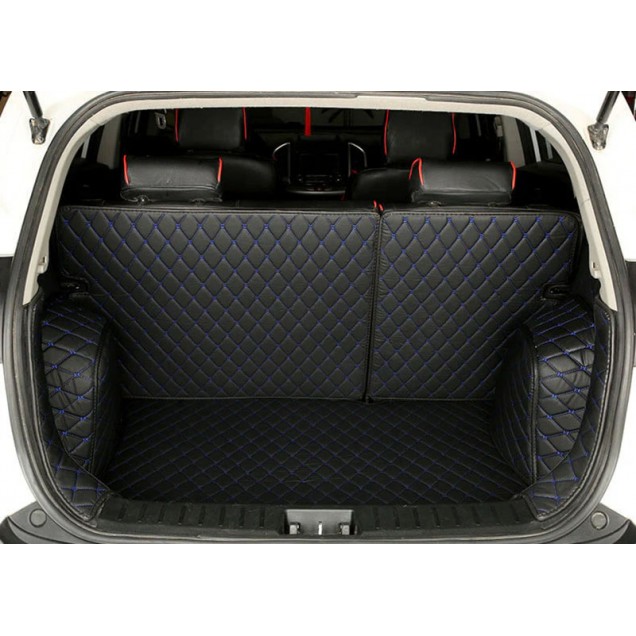 Black and Blue Stitching Full Cover Luxury Leather Diamond Trunk Car Floor Mats Black and Blue Stitching Full Cover Luxury Leather Diamond Trunk Car Floor Mats