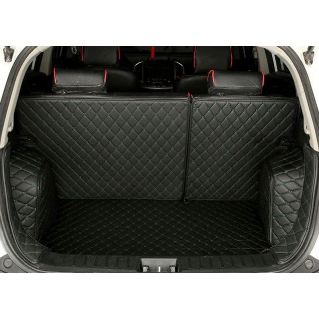 Black and Green Stitching Full Cover Luxury Leather Diamond Trunk Car Floor Mats Black and Green Stitching Full Cover Luxury Leather Diamond Trunk Car Floor Mats