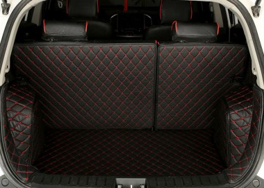 Black and Red Stitching Full Cover Luxury Leather Diamond Trunk Car Floor Mats Canada