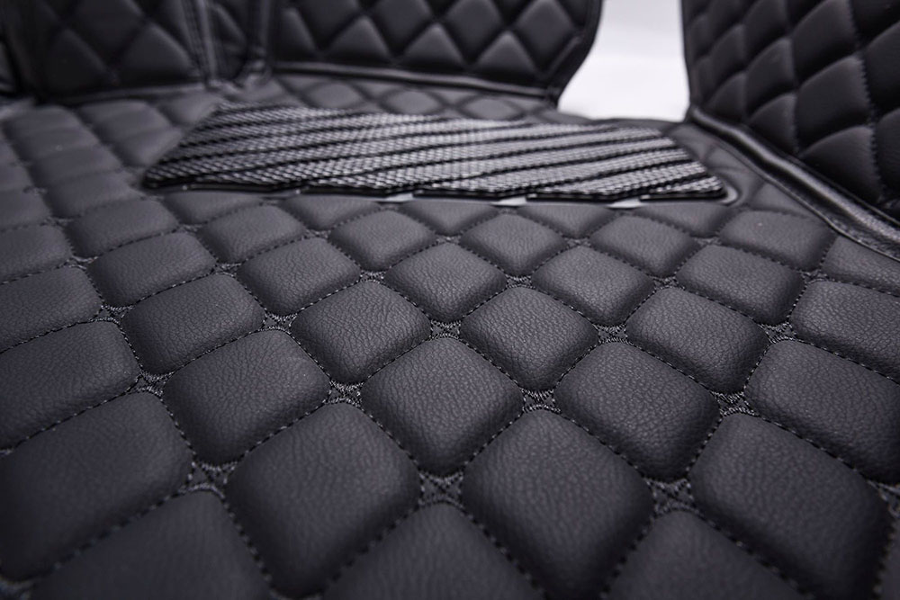 Black and Black Stitching Luxury Leather Diamond Car Floor Mats