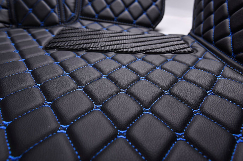 Black and Blue Stitching Luxury Leather Diamond Car Floor Mats
